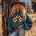 Comstylish Women's Floral Oversized Knitted Sweater