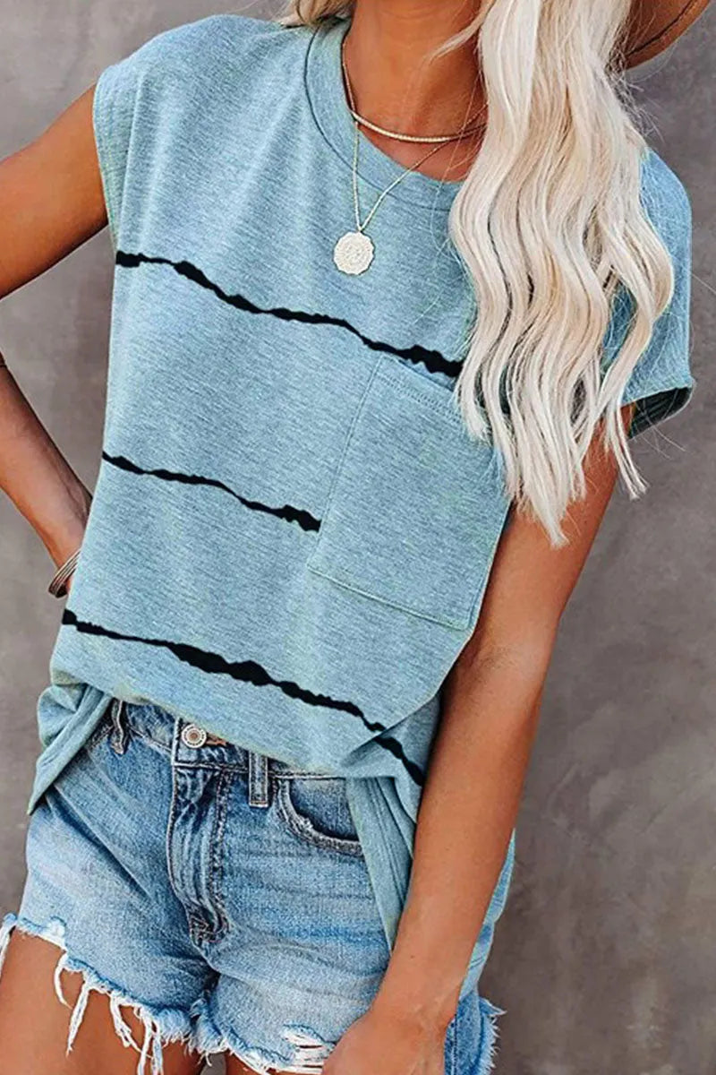 Street Striped Split Joint O Neck T-shirts(4 Colors)