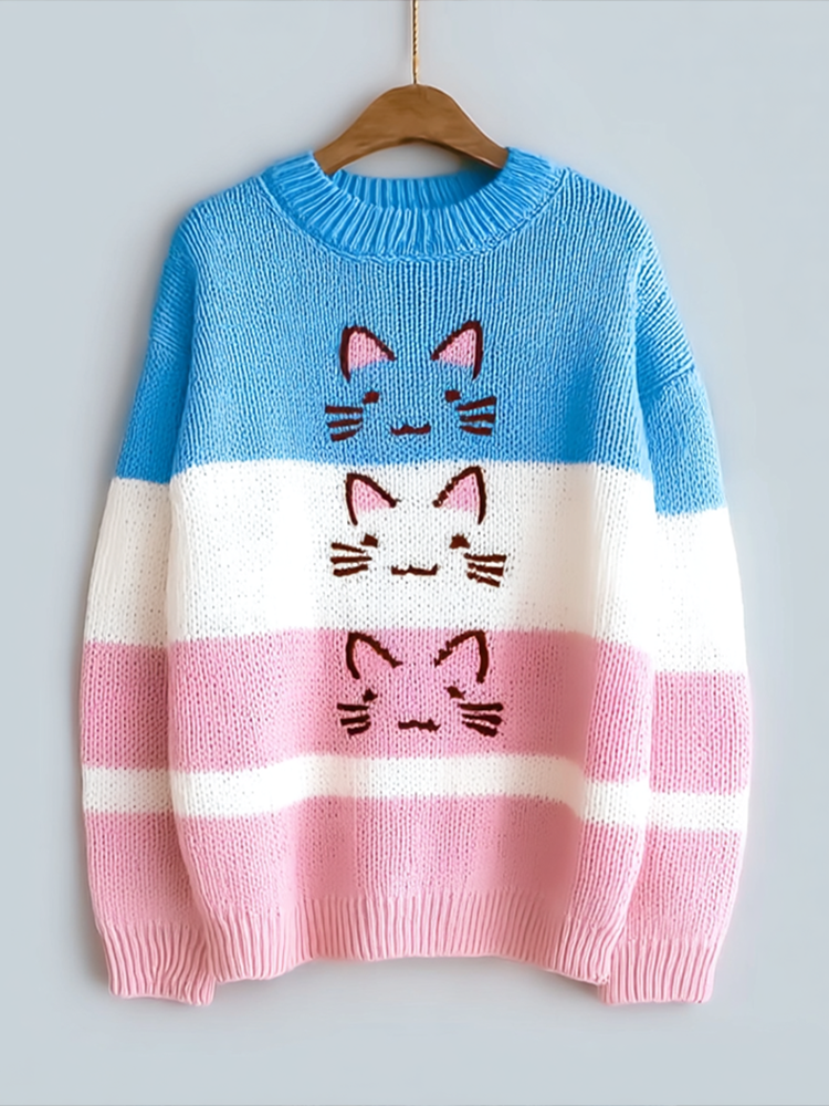 Comstylish Transgender Inspired Cat Pattern Casual Sweater