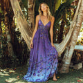 Vintage Boho Sequin Flower Embroidery Women's V-neck Spaghetti Strap Maxi Dress elevenforest