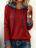 Women's Casual Hooded Contrast Color Panel Top 