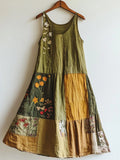 Floral Embroidered Art Linen Blend Patchwork Dress elevenforest