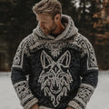 Men's Retro Celtic Wolf Pattern Knit Hoodie elevenforest