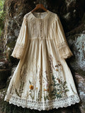 Vintage Floral Embroidered Linen Blend Lace Maxi Dress elevenforest