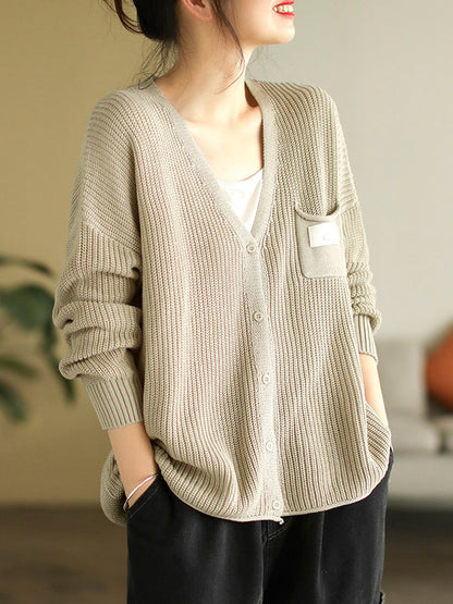 6 Colors Urban Split-joint Color V-neck Cardigan Top