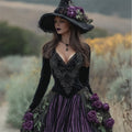 Halloween Vintage Roses Fiber Art Witch Velvet Maxi Dress elevenforest