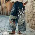 Women's Vintage Japanese Cherry Blossom And Wave Art Print Pants elevenforest