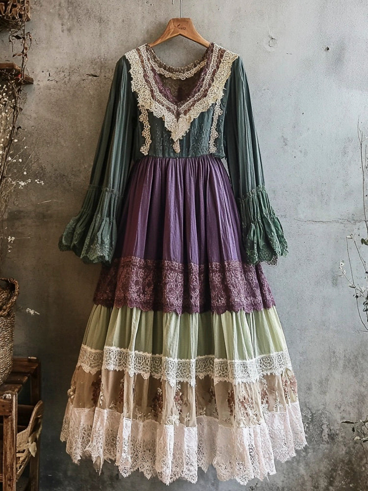 Vintage Lace Floral Women's Long Dress elevenforest