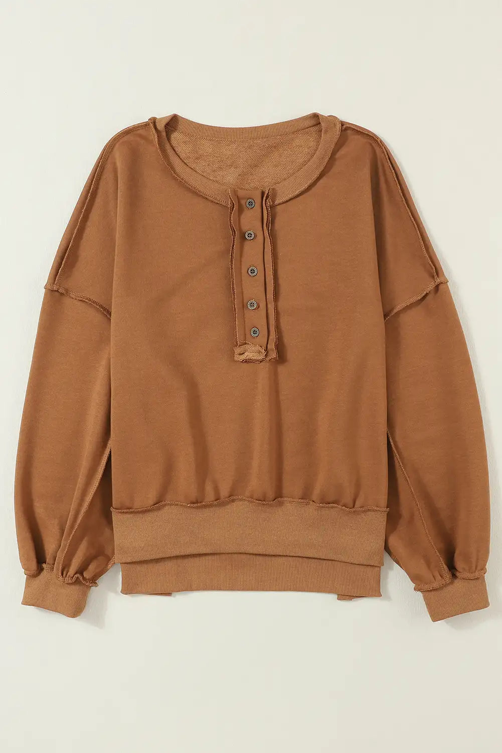 Brown Drop Shoulder Henley Sweatshirt