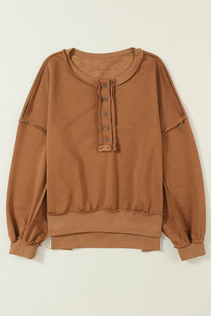 Brown Drop Shoulder Henley Sweatshirt