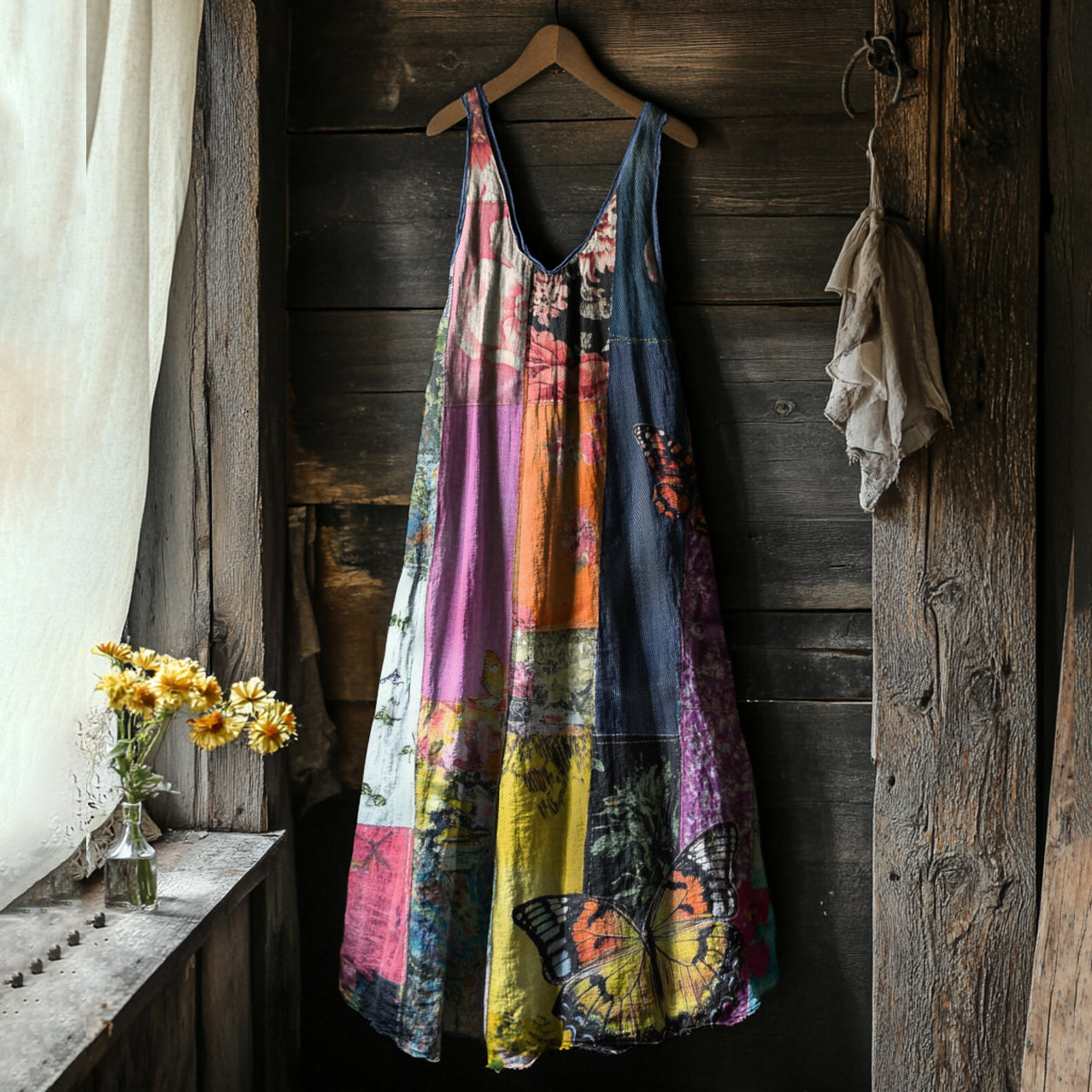 Women's Vintage Bohemian Patch Floral Vest Dress elevenforest