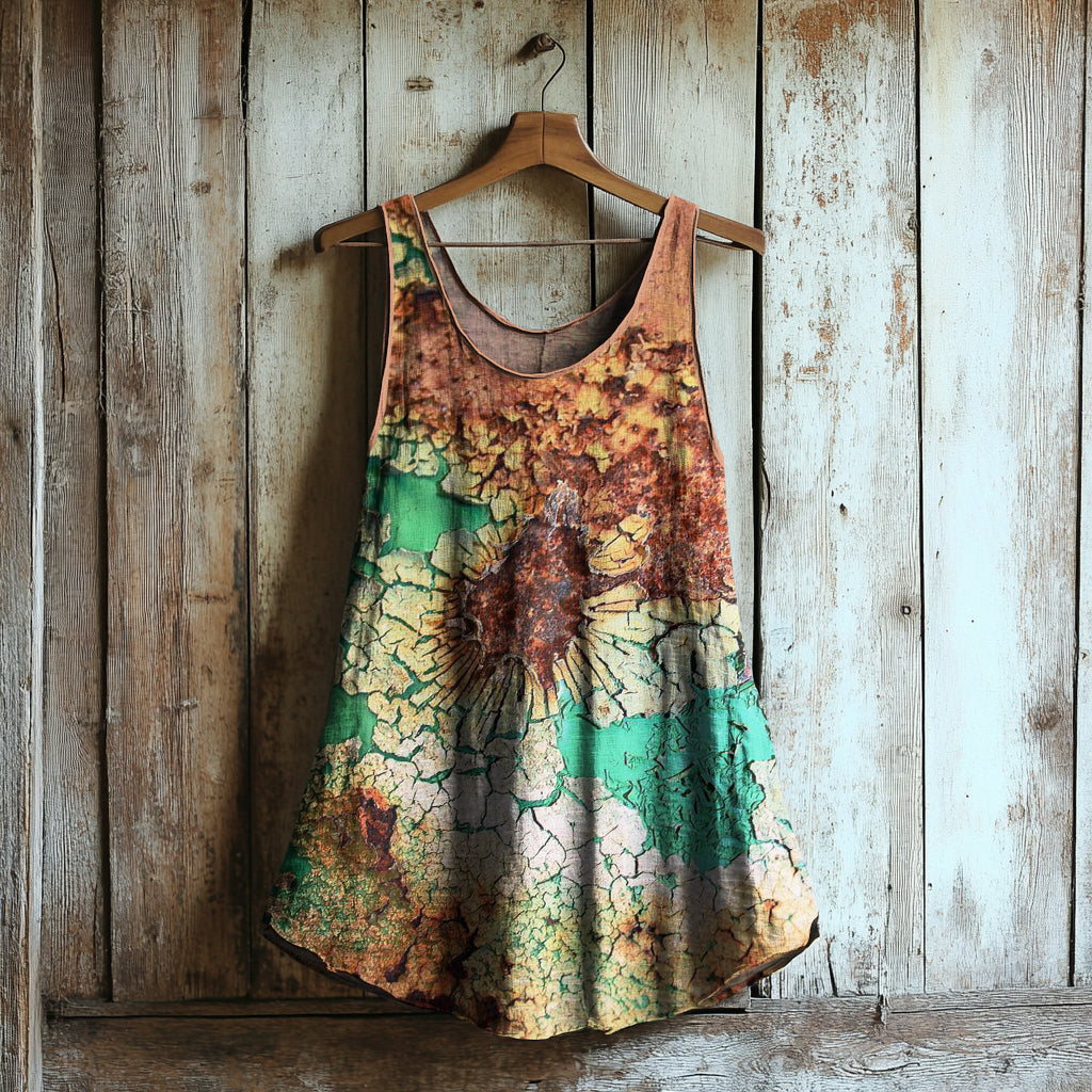 Rust Art Print Linen Blend Tank Top elevenforest