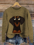 Comstylish Rolling Eyes Dachshund Women's Crew Neck Sweater