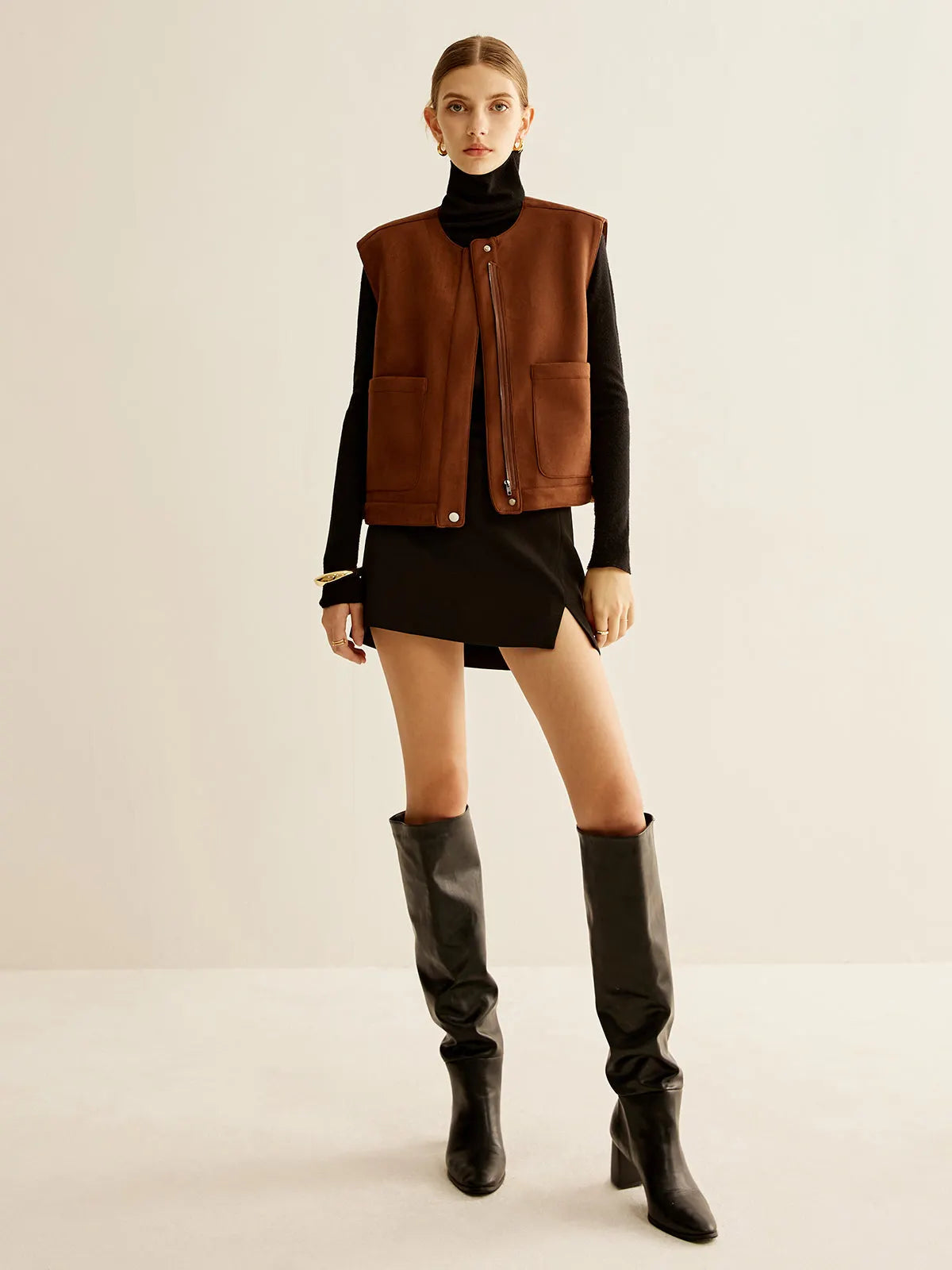 Suede Zipper Short Vest