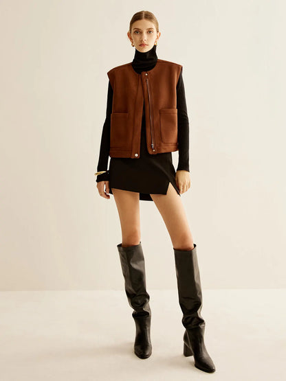 Suede Zipper Short Vest