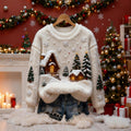 Comstylish Christmas Snow Scene Women's Comfortable Plush Sweater
