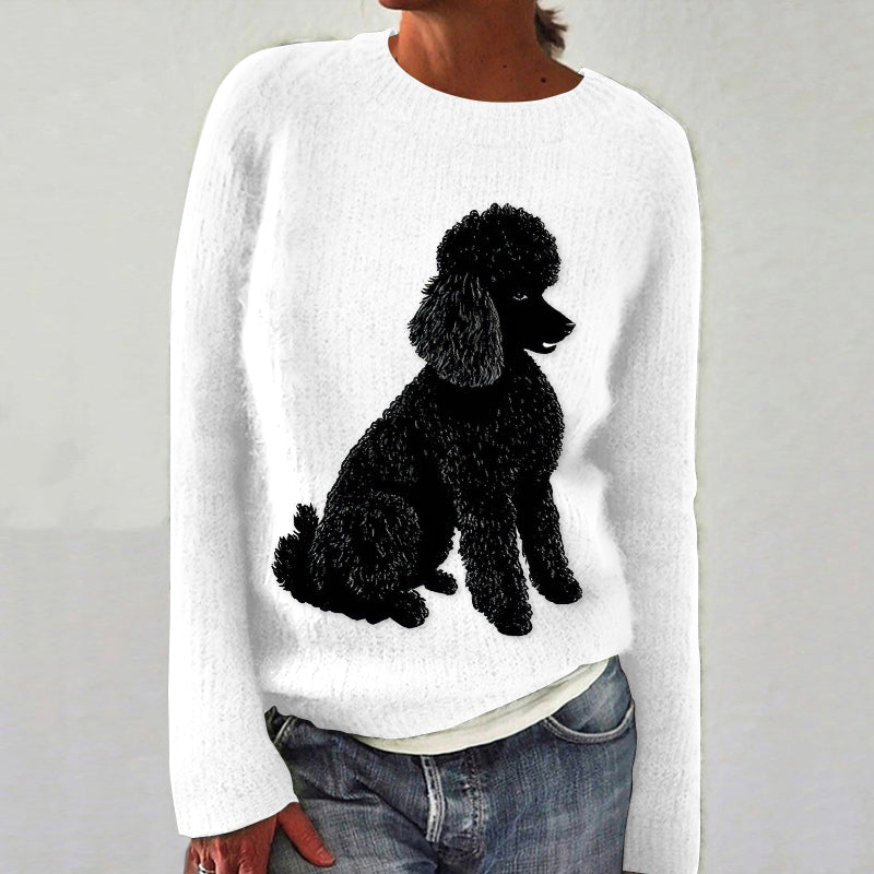 Comstylish Black Poodle Plush Dog Art Cozy Sweater