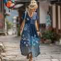 Women's Japanese-style Floral Print Casual Long Dress elevenforest