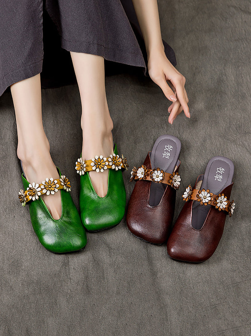 Summer Flower Leather Slippers Sc1011