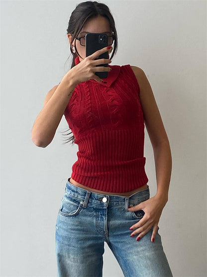 Tossy Twist Patchwork Knit Sweater Pullover Vest Female Ribbed Sleeveless Hollow Out Cropped Y2k Top Knitwear Tank Top New