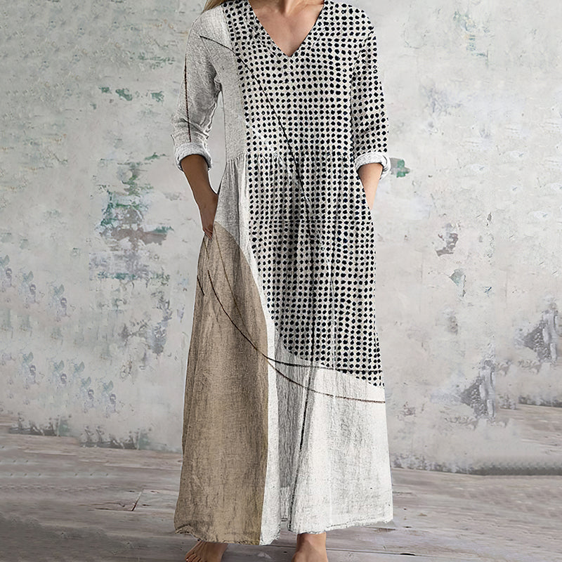 Vintage Abstract Geometry Art Women's Linen Dress elevenforest