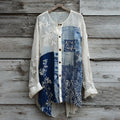 Vintage Lace Floral Embroidery Patchwork Linen Women's Long Sleeve Shirt elevenforest