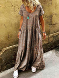 Women's Ethnic Pattern Art Printed Pocket Short Sleeve Cotton Dresses