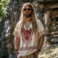 Men's Retro Viking Wolf Rune Print Casual T-shirt elevenforest