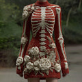 Comstylish Women's Vintage Skeleton And White Rose Art Cozy Sweater Dress