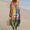 Comstylish Vintage Hippie Vibe Peace And Love Hippie Bus Pattern Printed Women's Flowy Dress