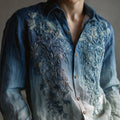 Men's Lace Floral Embroidered Gradient Linen Blouse elevenforest