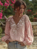 Vintage Boho Glitter Floral Art Comfy Linen Tunic elevenforest