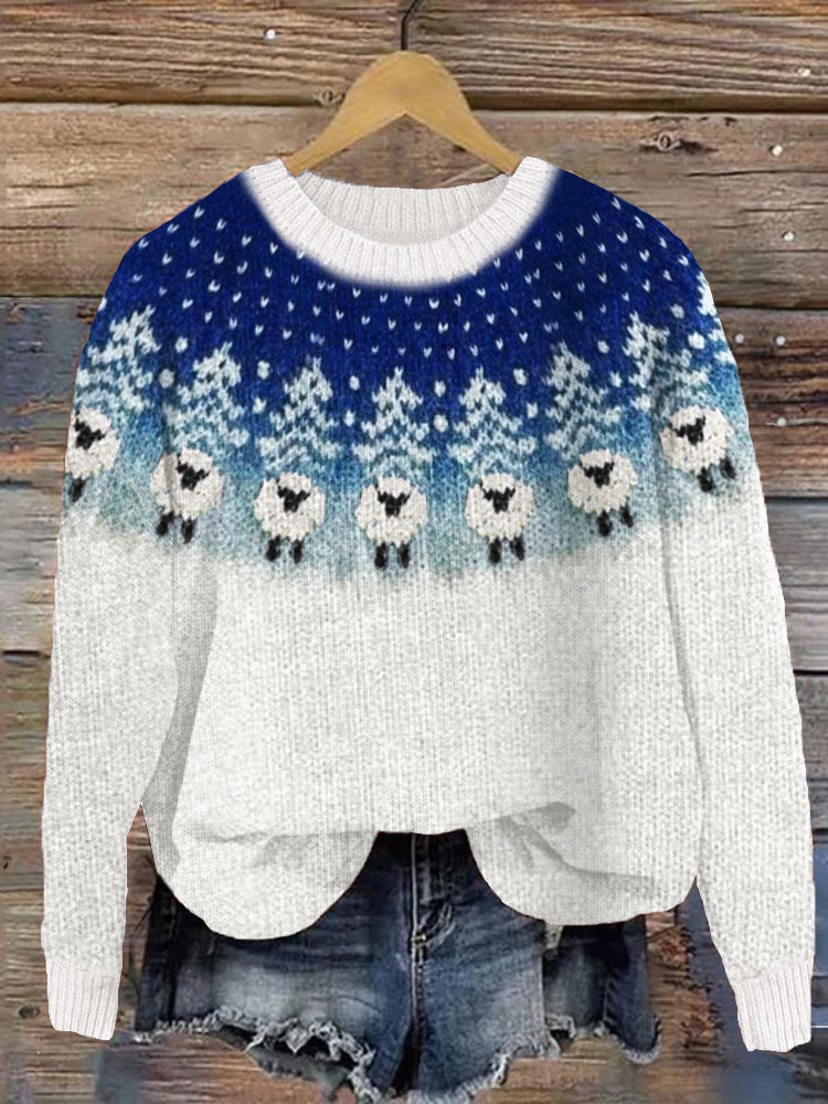 Christmas Trees & Sheep Snowy Yoke Cozy Knit Isle Sweater elevenforest