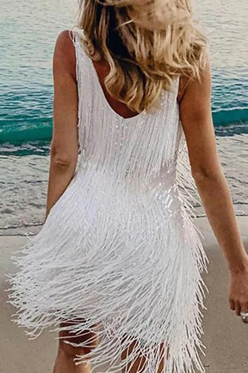 Party Tassel V Neck Vest Dress Dresses(6 Colors)