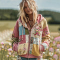 Women's Vintage Rose Floral Patchwork Cozy Warm Zipper Hoodie elevenforest