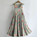 Women's Vintage Ethnic Floral Art Print Sleeveless Cotton Pocket Dress
