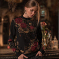 Vintage Halloween Spider Silk And Red Rose Black Round Neck Hoodie elevenforest