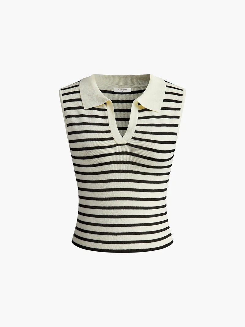 Striped Lapel Sweater Slim Vest