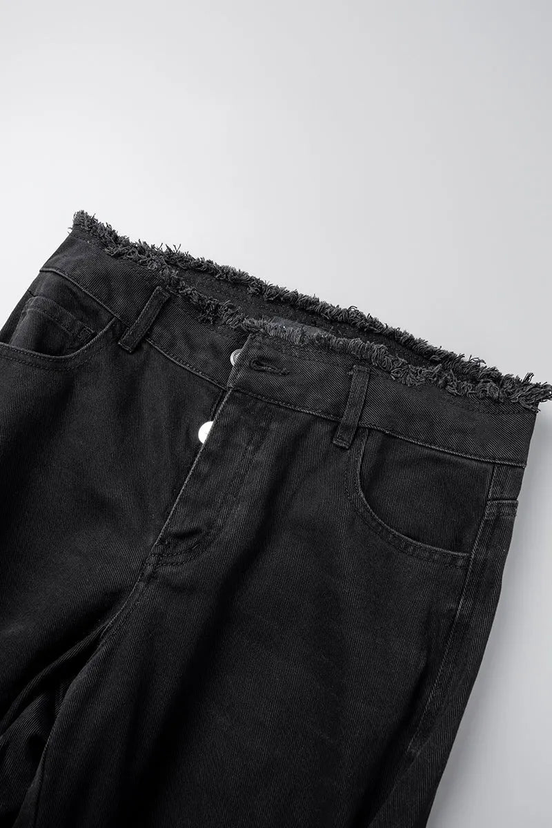 Ripped Patchwork Mid Waist Regular Denim Jeans (subject to the Actual Object)(5 Colors)