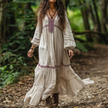 Vintage Linen Bohemian Loose Simple Maxi Long Dress elevenforest