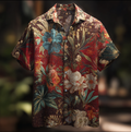 Bohemian Style Plant And Flower Pattern Men's Retro Cotton And Linen Shirt elevenforest
