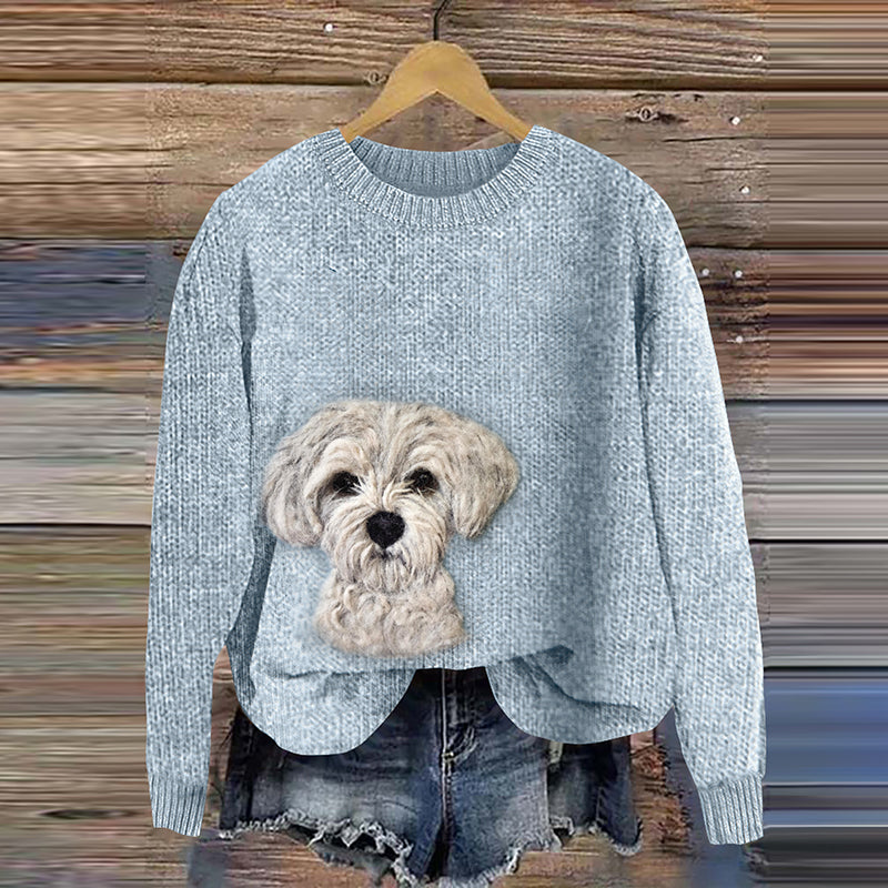 Comstylish Women's Cute Dog Embroidery Art Cozy Sweater