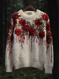 Women's Halloween Blood Stained Roses Make Old Round Neck Sweaters elevenforest