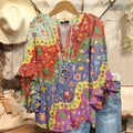 Women's Boho Floral Collage Art Pattern Print Casual Cotton And Linen