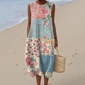 Vintage Loose Floral Patchwork Art Linen Tank Dress elevenforest