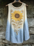 Retro Boho Sunflower Embroidered Linen Tank Top elevenforest