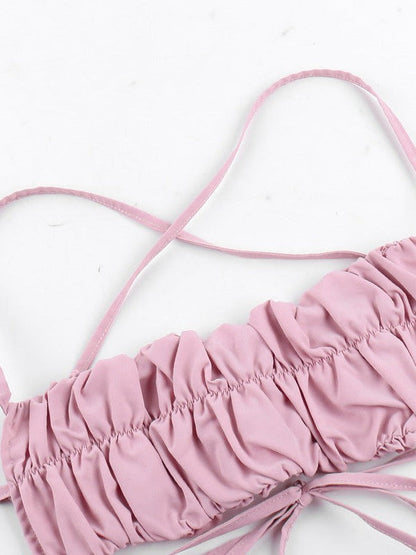 Pink Ruffle Vest Pleated Camisole Crop Top