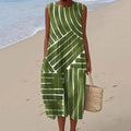 Comstylish Women's Vintage Striped Art Print Linen Tank Dress