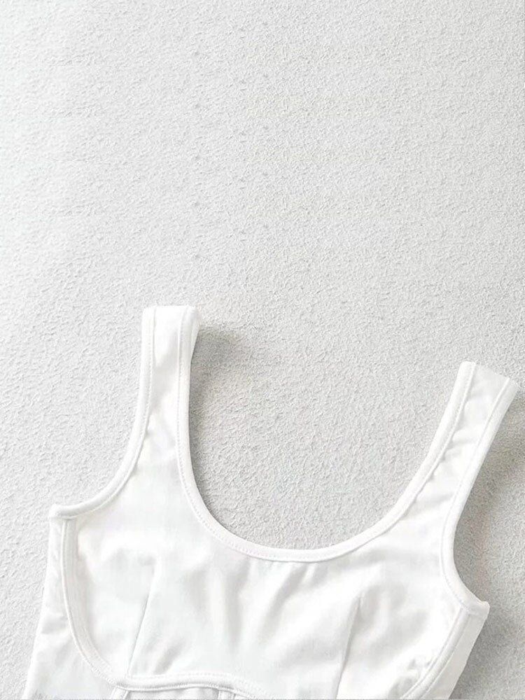 Corset Tank Top With Mesh Detail Mesh Panels Fitted Crop Top