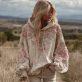 Women's Pink Floral Embroidery Art Casual Hoodie elevenforest